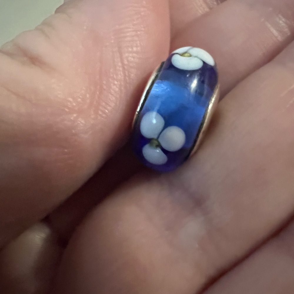 Pandora Blue Flowers Murano Glass Charm, Retired.
